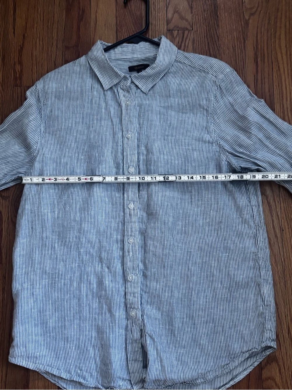 Quince 100% Linen Blue White Striped Button Front Shirt Women’s Medium - Picture 7 of 9